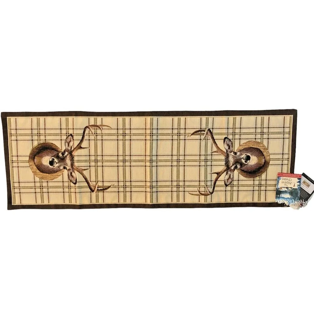 Hines of Oxford LUX Stag Tapestry Table Runner Dresser Scarf Plaid Tartan Cabin